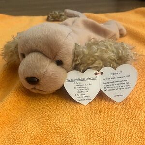 Ty Beanie Babies Spunky Dog Plush - Cream and Brown